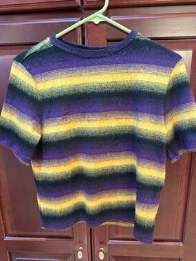 Zara Women's Striped Crewneck Sweater in Purple, Yellow and Black